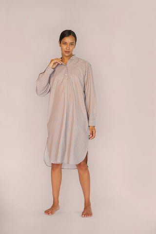 Ultra-Light Cotton Nightshirt - Pinstriped - Cocoa Taupe
