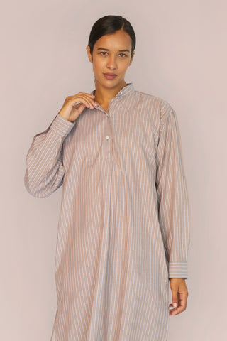 Ultra-Light Cotton Nightshirt - Pinstriped - Cocoa Taupe