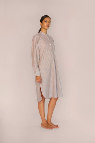 Ultra-Light Cotton Nightshirt - Pinstriped - Cocoa Taupe