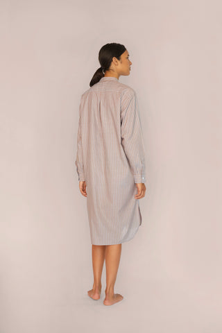 Ultra-Light Cotton Nightshirt - Pinstriped - Cocoa Taupe