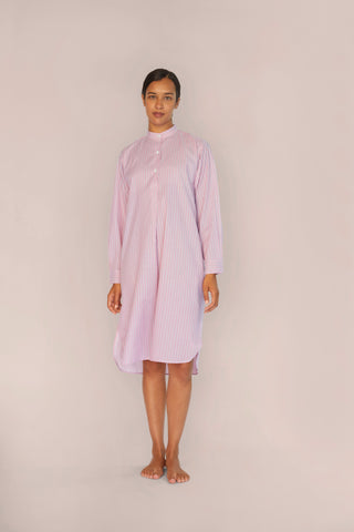 Ultra-Light Cotton Nightshirt - Pinstriped - Dusty Rose