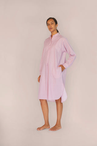 Ultra-Light Cotton Nightshirt - Pinstriped - Dusty Rose