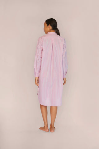 Ultra-Light Cotton Nightshirt - Pinstriped - Dusty Rose