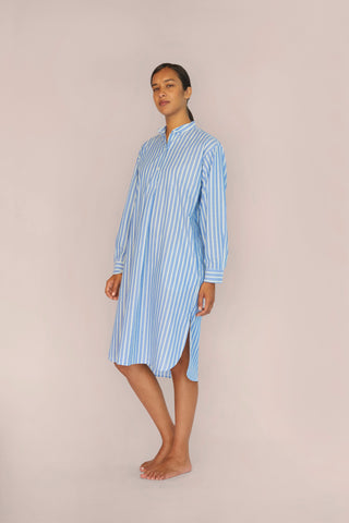 Ultra-Light Cotton Nightshirt - Pinstriped - Avion Blue