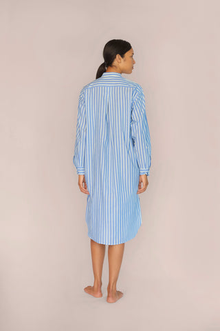 Ultra-Light Cotton Nightshirt - Pinstriped - Avion Blue