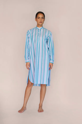 Ultra-Light Cotton Nightshirt - Striped - Forest Green