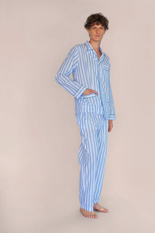Ultra-Light Cotton Voile Pajama - Striped - Powder Blue