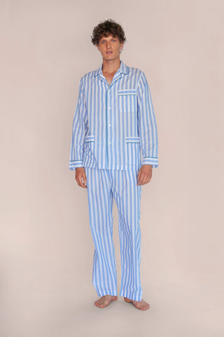 Ultra-Light Cotton Voile Pajama - Striped - Powder Blue