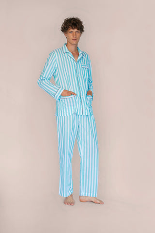 Ultra-Light Cotton Voile Pajama - Striped - Mint Green
