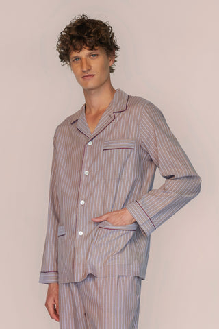 Ultra-Light Cotton Pajama Set - Pinstriped - Cocoa Taupe