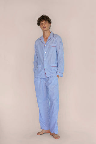 Ultra-Light Cotton Pajama Set - Striped - Light Blue