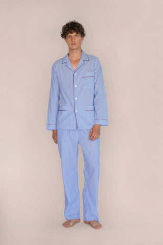 Ultra-Light Cotton Pajama Set - Striped - Light Blue