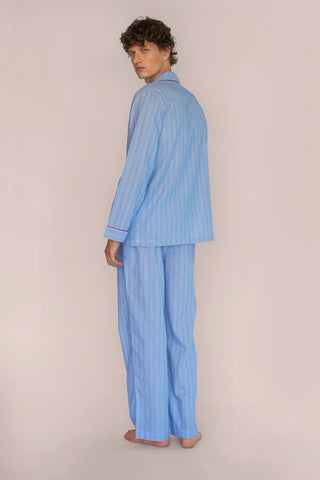 Ultra-Light Cotton Pajama Set - Pinstriped - Avion Blue