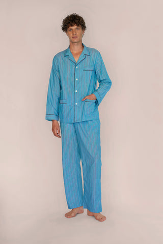 Ultra-Light Cotton Pajama Set - Pinstriped - Pale Teal