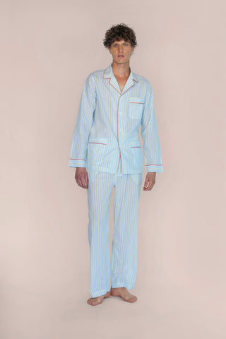Ultra-Light Cotton Pajama Set - Striped - Blue and Green