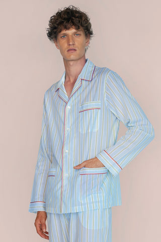 Ultra-Light Cotton Pajama Set - Striped - Blue and Green