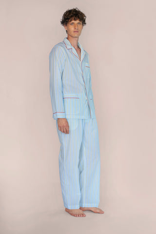 Ultra-Light Cotton Pajama Set - Striped - Blue and Green