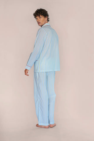 Ultra-Light Cotton Pajama Set - Striped - Blue and Green