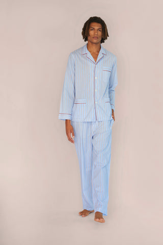 Ultra-Light Cotton Pajama Set - Striped - Powder Blue