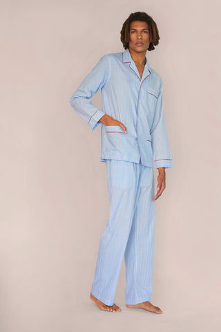 Ultra-Light Cotton Pajama Set - Striped - Powder Blue