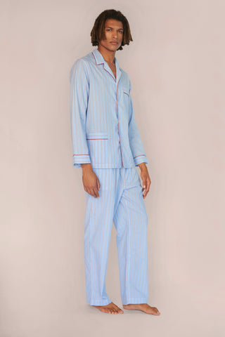 Ultra-Light Cotton Pajama Set - Striped - Powder Blue