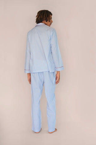 Ultra-Light Cotton Pajama Set - Striped - Powder Blue