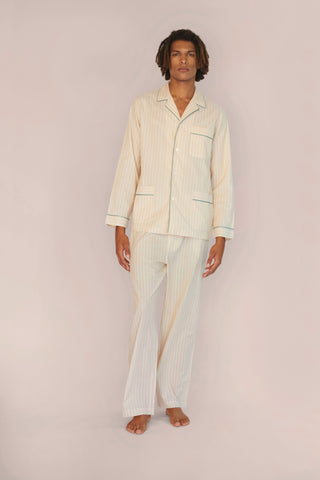 Ultra-Light Cotton Pajama Set - Pinstriped - Beige