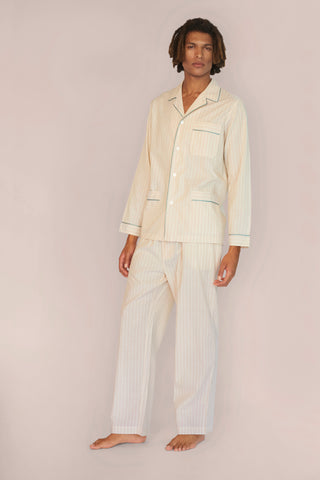 Ultra-Light Cotton Pajama Set - Pinstriped - Beige