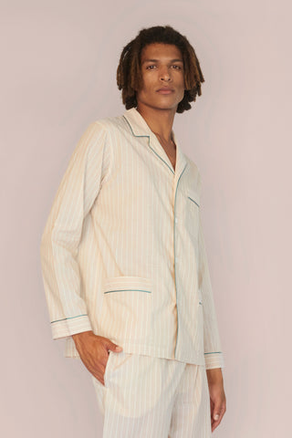 Ultra-Light Cotton Pajama Set - Pinstriped - Beige