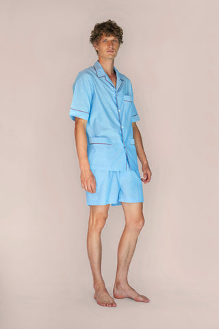 Ultra-Light Cotton Short Pajama Set - Light Blue