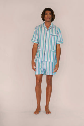 Ultra-Light Short Cotton Pajama Set - Striped - Mint Green