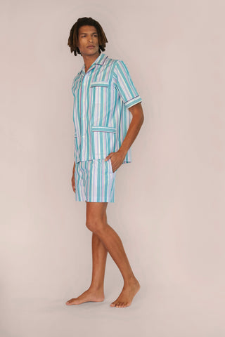 Ultra-Light Short Cotton Pajama Set - Striped - Mint Green