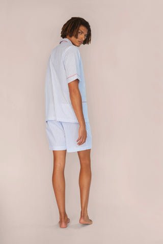 Ultra-Light Short Cotton Pajama Set - Striped - White and Navy