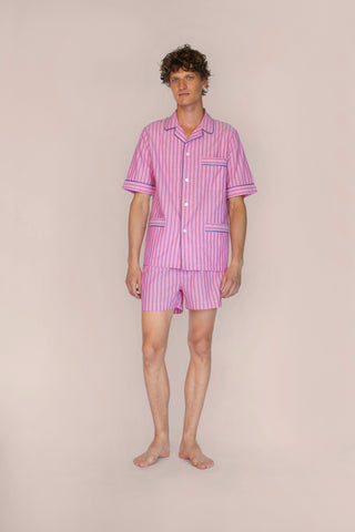 Ultra-Light Short Cotton Pajama Set - Pinstriped - Rose