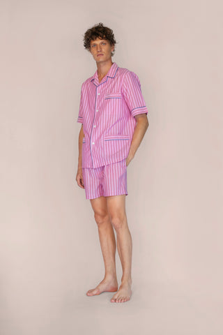 Ultra-Light Short Cotton Pajama Set - Pinstriped - Rose
