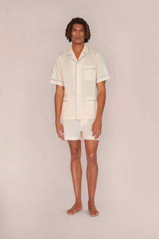 Ultra-Light Cotton Short Pajama Set - Striped - Yellow and Rose