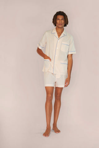 Ultra-Light Cotton Short Pajama Set - Striped - Yellow and Rose