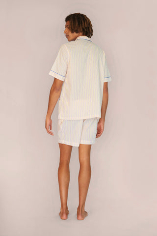 Ultra-Light Cotton Short Pajama Set - Striped - Yellow and Rose