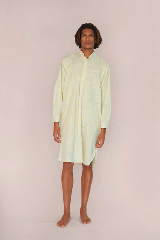 Ultra-Light Cotton Voile Nightshirt - Striped - Yellow and Gray