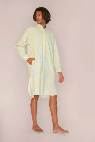 Ultra-Light Cotton Voile Nightshirt - Striped - Yellow and Gray
