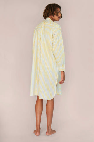 Ultra-Light Cotton Voile Nightshirt - Striped - Yellow and Gray