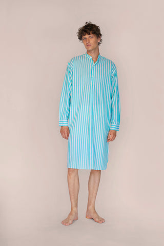 Ultra-Light Cotton Voile Nightshirt - Striped - Green and Beige