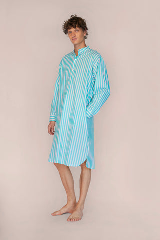 Ultra-Light Cotton Voile Nightshirt - Striped - Green and Beige