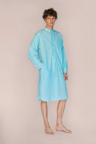 Ultra-Light Cotton Voile Nightshirt - Striped - Green and Beige