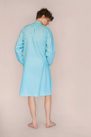 Ultra-Light Cotton Voile Nightshirt - Striped - Green and Beige