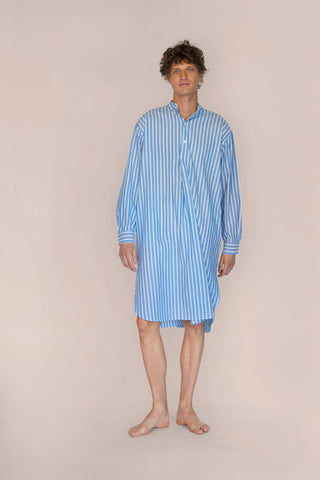 Ultra-Light Cotton Voile Nightshirt - Pinstriped - Avion Blue