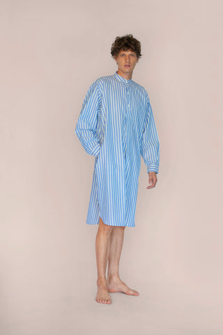 Ultra-Light Cotton Voile Nightshirt - Pinstriped - Avion Blue