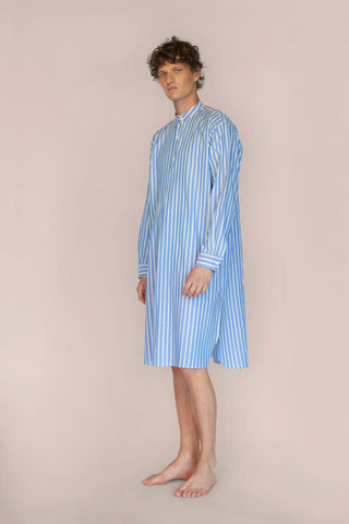 Ultra-Light Cotton Voile Nightshirt - Pinstriped - Avion Blue