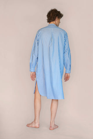 Ultra-Light Cotton Voile Nightshirt - Pinstriped - Avion Blue