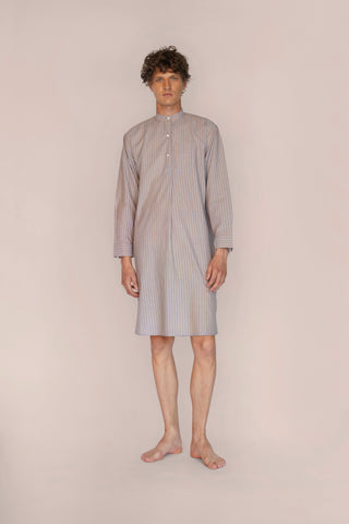 Ultra-Light Cotton Voile Nightshirt - Pinstriped - Cocoa Taupe and Navy